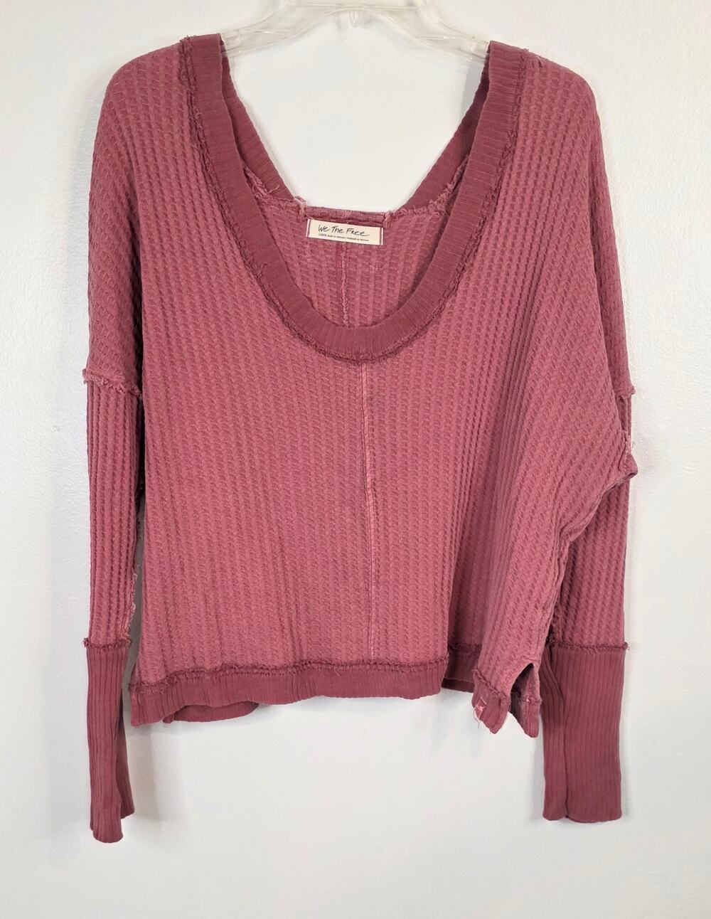We the Free-Free People Long Sleeve Sweater Thermal Top Plum Pink Magic Size L
